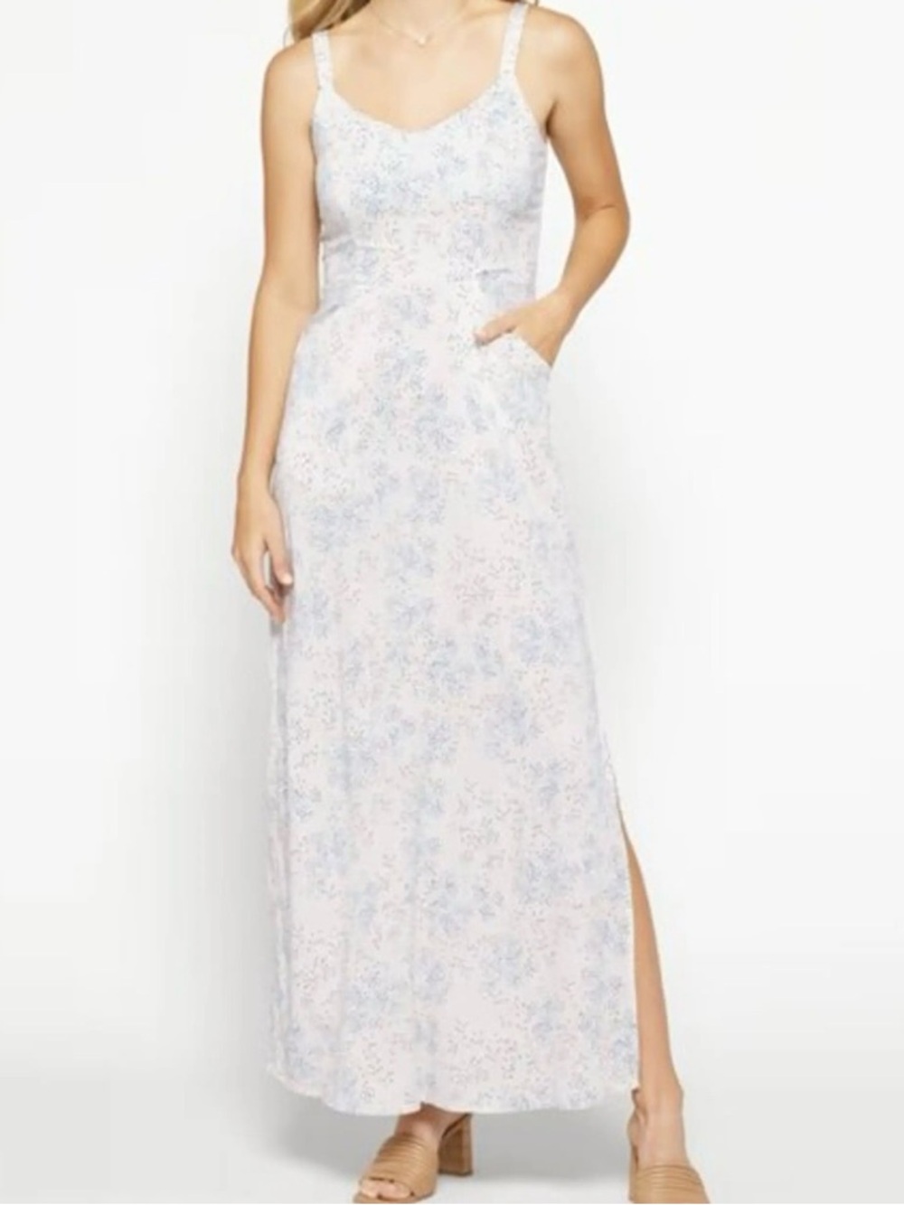 41 Hawthorn Light Blue & White Floral Spaghetti-Strap Maxi Dress